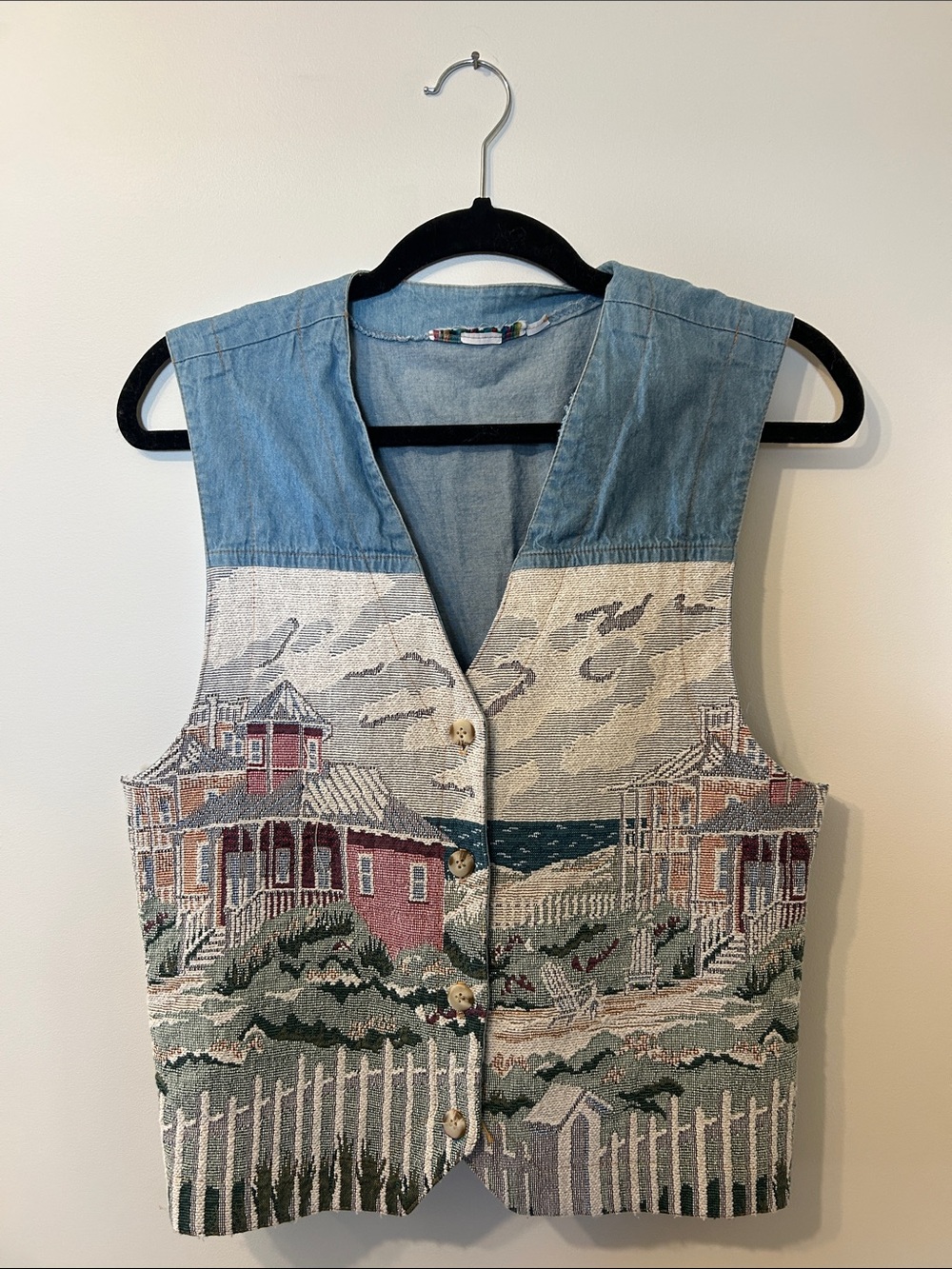 Coastal Tapestry Vest with Denim Yoke